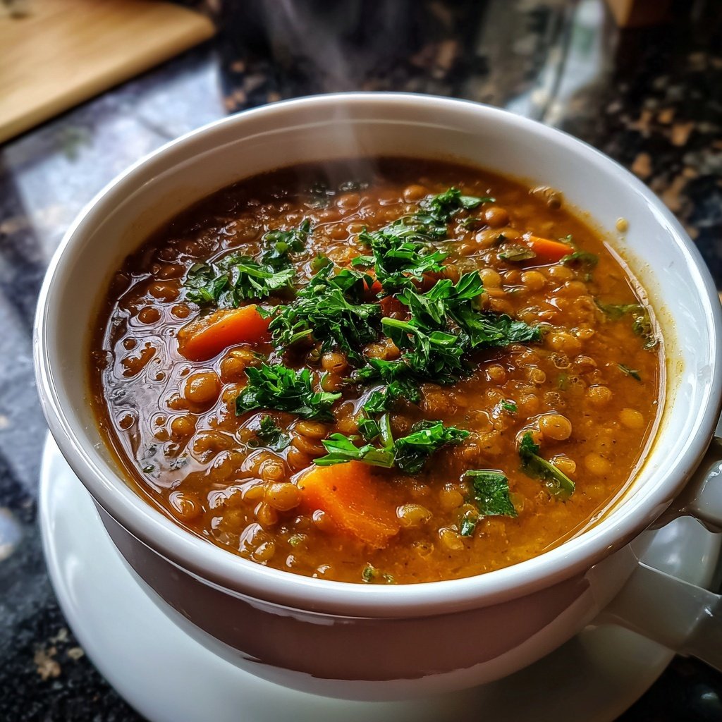 Linsensuppe mit Petersilie