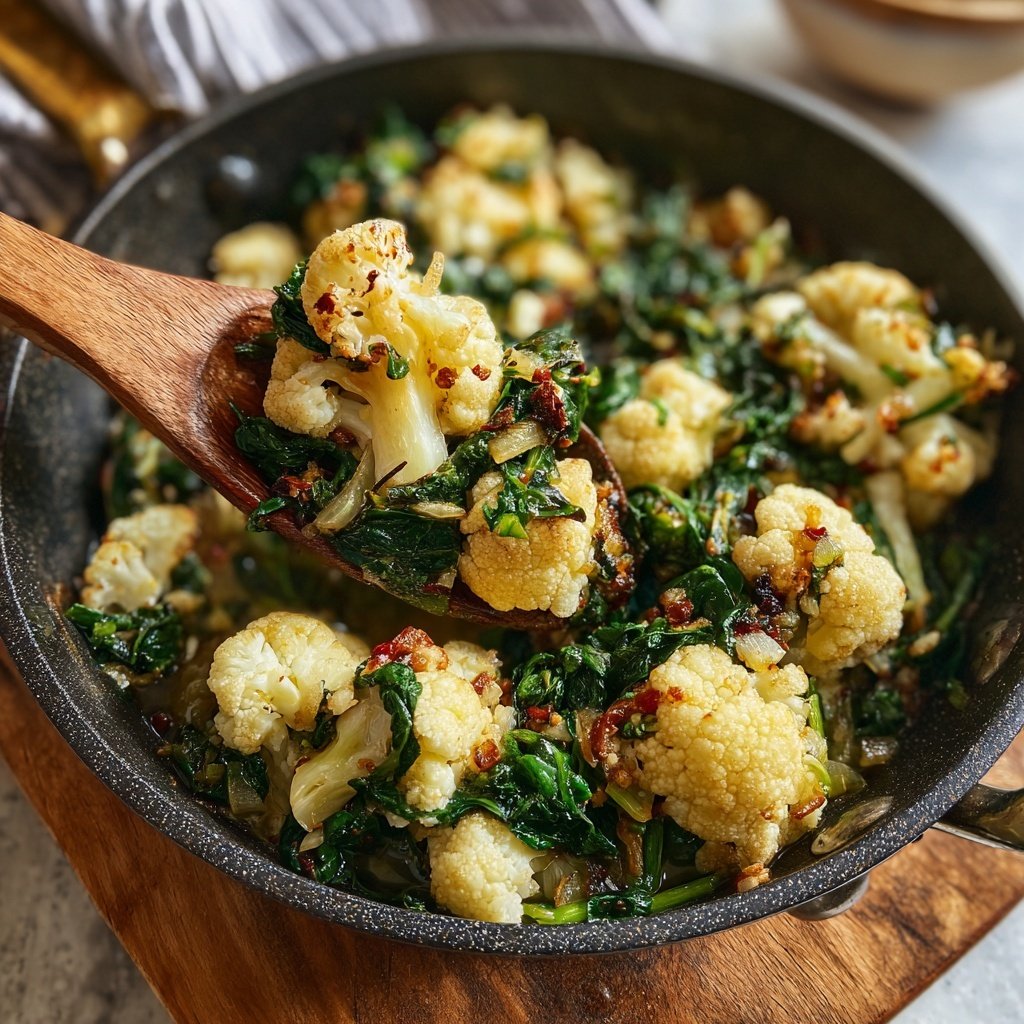 Blumenkohl Pfanne Mit Spinat